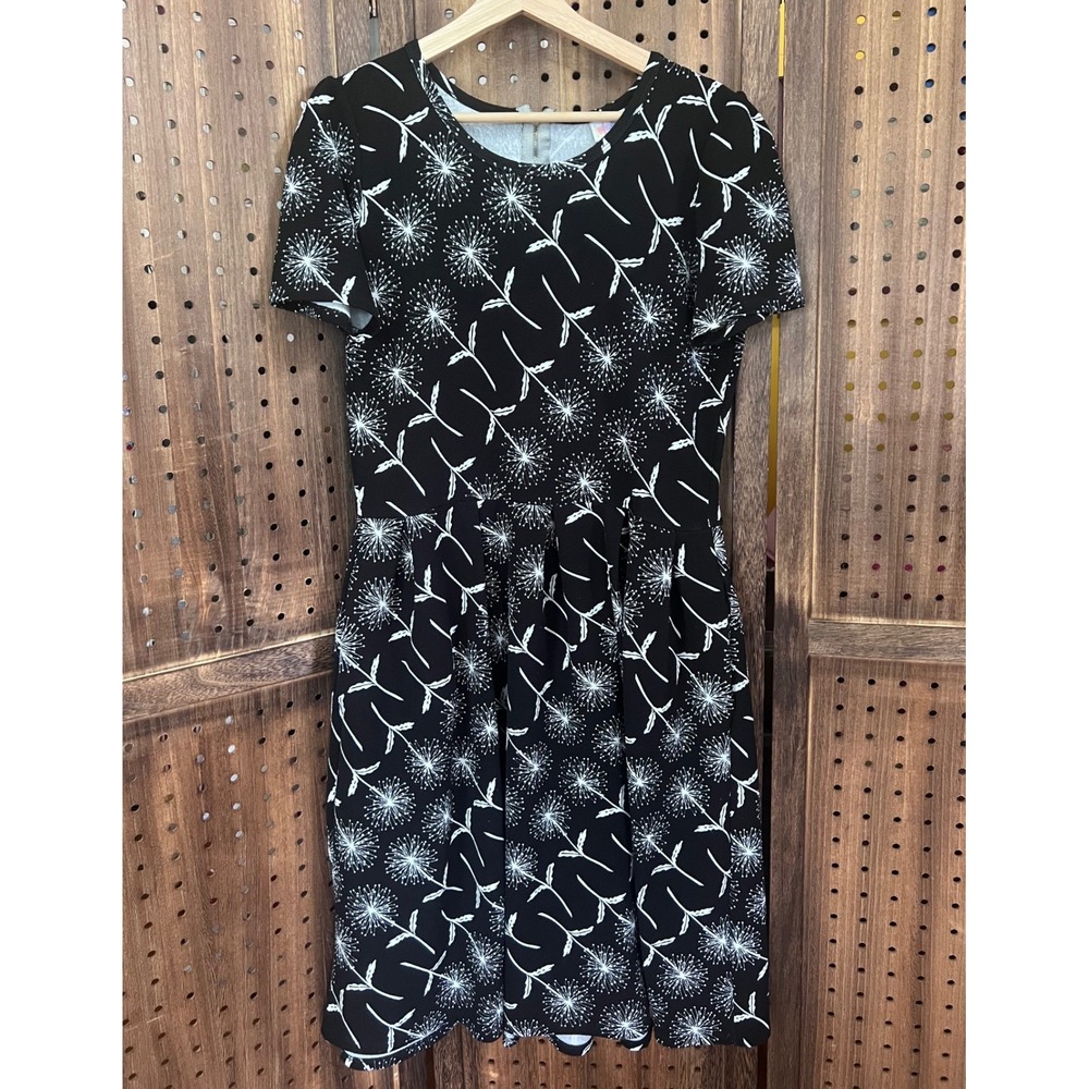 Lularoe Amelia Black White Dandelion Print Dress Size XL whimsygoth pin up retro